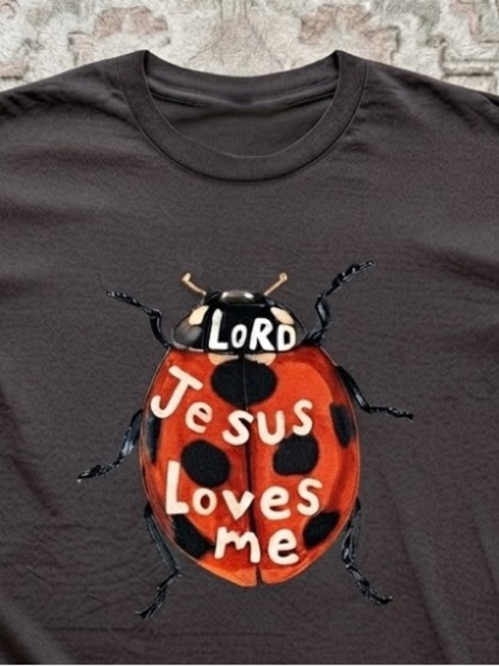 Lord Jesus Loves Me Ladybug Cottagecore Spiritual Vibe Casual Cotton T-Shirt - Picture 2 of 4